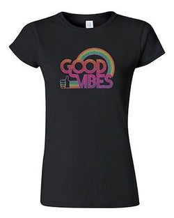 Junior Good Vibes 70's Thumbs Up Rainbow BeanePod Artworks Funny DT T-Shirt Tee