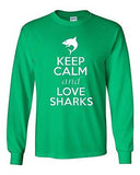 Long Sleeve Adult T-Shirt Keep Calm and Love Sharks Great White Shark Fish Ocean