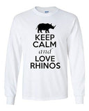 Long Sleeve Adult T-Shirt Keep Calm And Love Rhinos Rhinoceros Animals Lover