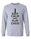 Long Sleeve Adult T-Shirt Keep Calm And Play Chess Board Game Play King Queen