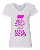 V-Neck Ladies Keep Calm And Love Cows Milk Farm Animal Lover T-Shirt Tee