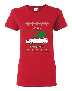 Ladies Merry Christmas Ugly Xmas Car Tree Funny Humor DT T-Shirt Tee