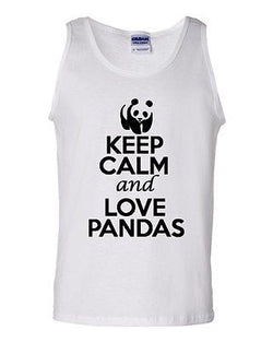 Keep Calm And Love Pandas Cute Humor Novelty Statement Graphics Adult Tank Top