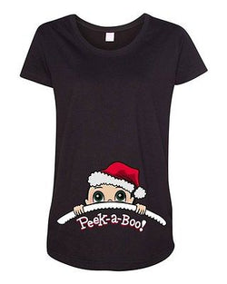 Baby Santa Christmas Peek A Boo Cute Pregnant Mommy Maternity DT T-Shirt Tee