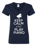 V-Neck Ladies Keep Calm And Play Piano Keyboard Pianist Music Lover T-Shirt Tee