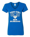 V-Neck Ladies This Girl Loves Her Husband Wife Funny Humor T-Shirt Tee