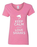 V-Neck Ladies Keep Calm And Love Shark Fish Ocean Sea Funny T-Shirt Tee