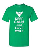 Keep Calm And Love Owls Birds Novelty Statement Graphics Adult T-Shirt Tee