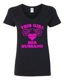 V-Neck Ladies This Girl Loves Her Husband Wife Funny Humor T-Shirt Tee