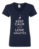 V-Neck Ladies Keep Calm and Love Giraffes Animal Lover Jungle Funny T-Shirt Tee