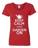 V-Neck Ladies Keep Calm And Garden On Gardening Flower Plants Funny T-Shirt Tee
