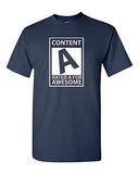 Adult Content Rated A For Awesome Cool Nerdy Funny Humor Parody T-Shirt Tee