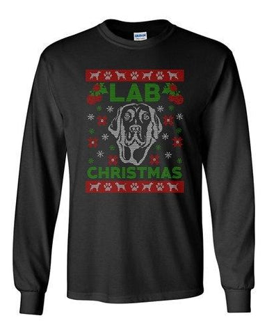 Long Sleeve Adult T-Shirt Lab Christmas Dog Paw Hound Ugly Christmas Funny DT
