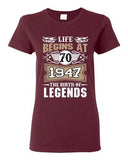 Ladies Life Begins At 70 1947 The Birth Of Legends Myth Funny DT T-Shirt Tee