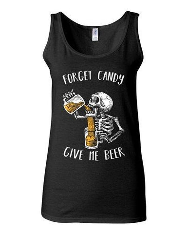 Junior Forget Candy Give Me Beer Skeleton Halloween Funny Sleeveless Tank Tops