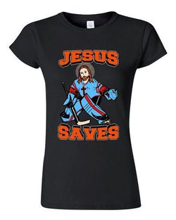 Junior New Jesus Saves Hockey Puck Jersey Sports Funny DT T-Shirt Tee