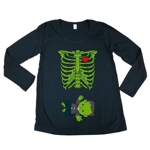 Long Sleeve Baby Skeleton Frankenstein Halloween Funny Maternity DT T-Shirt Tee