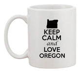 Keep Calm And Love Oregon Country Map USA Patriotic Ceramic White Coffee Mug