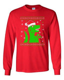 Long Sleeve Adult T-Shirt T-Rex Jurassic Christmas Dinosaur Ugly Xmas Funny DT