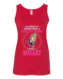 Ladies Never Underestimate A Christian Woman With A Rosary Sleeveless Tank Tops