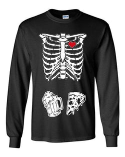 Long Sleeve Adult T-Shirt Skeleton Pizza And Beer Alcohol Drunk Funny DT