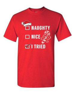 Naughty Nice I Tried Santa Candy Ugly Christmas Funny Adult DT T-Shirt Tee