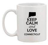 Keep Calm And Love Connecticut Country Map Patriotic Ceramic White Coffee Mug