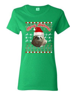 Ladies Merry Slothmas Sloth Animals Lazy Ugly Christmas Funny DT T-Shirt Tee