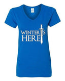 V-Neck Ladies Winter Is Here Sword TV Parody Funny DT T-Shirt Tee