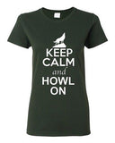 Ladies Keep Calm And Howl On Love Wolves Animal Lover T-Shirt Tee
