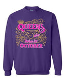 Queens Are Born In October Crown Birthday Funny DT Crewneck Sweatshirt