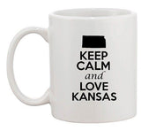 Keep Calm And Love Kansas Country Map USA Patriotic Ceramic White Coffee Mug