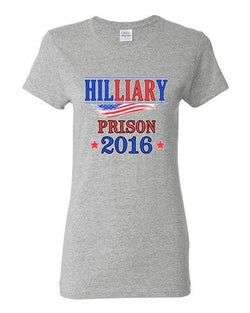 Ladies Hilliary Prison 2016 Hillary Liar Flag President Political DT T-Shirt Tee