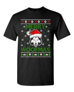 Merry Woofmas Husky Dog Paw Ugly Christmas Funny Adult DT T-Shirt Tee