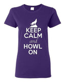 Ladies Keep Calm And Howl On Love Wolves Animal Lover T-Shirt Tee