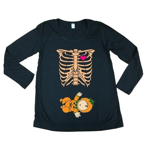 Long Sleeve Baby Skeleton Pumpkin Halloween Funny Maternity DT T-Shirt Tee
