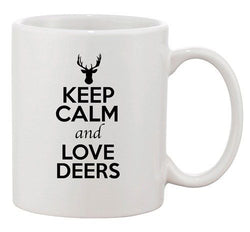 Keep Calm And Love Deer Buck Antlers Animal Lover Funny Ceramic White Coffee Mug