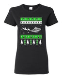 Ladies Alien UFO Spaceship Reindeer Ugly Christmas Xmas Funny DT T-Shirt Tee