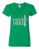V-Neck Ladies Winter Is Here Sword TV Parody Funny DT T-Shirt Tee