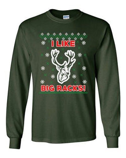 Long Sleeve Adult T-Shirt I Like Big Racks Reindeer Ugly Christmas Funny DT