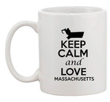 Keep Calm And Love Massachusetts Country Map Patriotic Ceramic White Coffee Mug