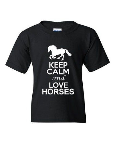 City Shirts New Keep Calm And Love Horses Animal Lover DT Youth Kids T-Shirt Tee