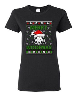 Ladies Merry Woofmas Husky Dog Paw Hat Ugly Christmas Funny DT T-Shirt Tee