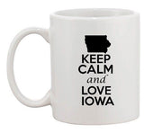 Keep Calm And Love Iowa Country Map USA State Patriotic Ceramic White Coffee Mug