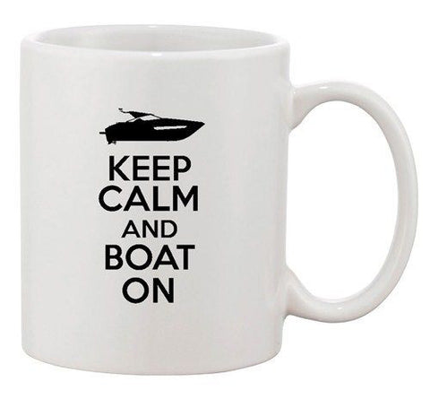 Keep Calm And Boat On Speedboat Sail Fishing Fish Funny Ceramic White Coffee Mug