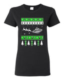 Ladies Alien UFO Spaceship Reindeer Ugly Christmas Xmas Funny DT T-Shirt Tee