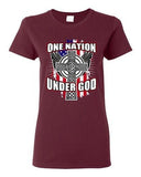 Ladies One Nation Under God Cross Flag USA America Patriotic DT T-Shirt Tee