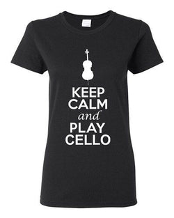 City Shirts Ladies Keep Calm And Play Cello String Music Lover DT T-Shirt Tee