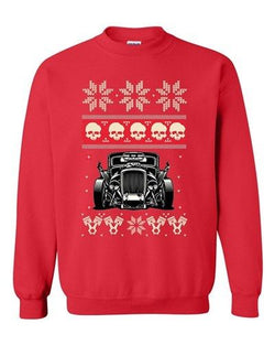 Skull Vintage Car Race Ugly Christmas Holiday Gift Funny DT Crewneck Sweatshirt