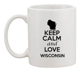 Keep Calm And Love Wisconsin Country Map USA Patriotic Ceramic White Coffee Mug